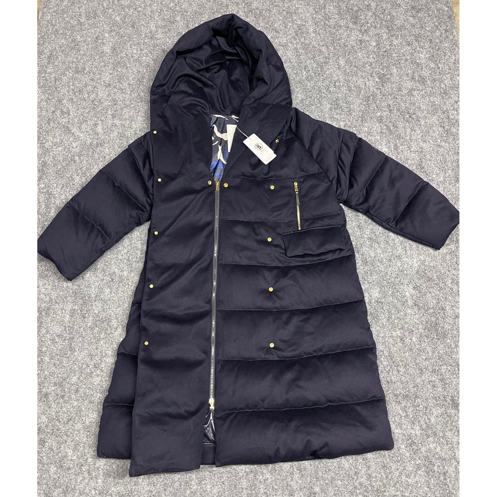 Bogner LEANA-D Coat Womens Medium Navy Blue Loro Piana Cashmere Down Oversized - Picture 4 of 16